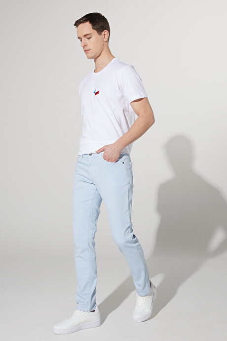 360 Derece Her Yöne Esneyen Slim Fit Dar Kesim Pamuklu Rahat Mavi Pantolon resmi