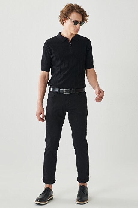 360 Derece Her Yöne Esneyen Slim Fit Dar Kesim Pamuklu Rahat Siyah Pantolon resmi