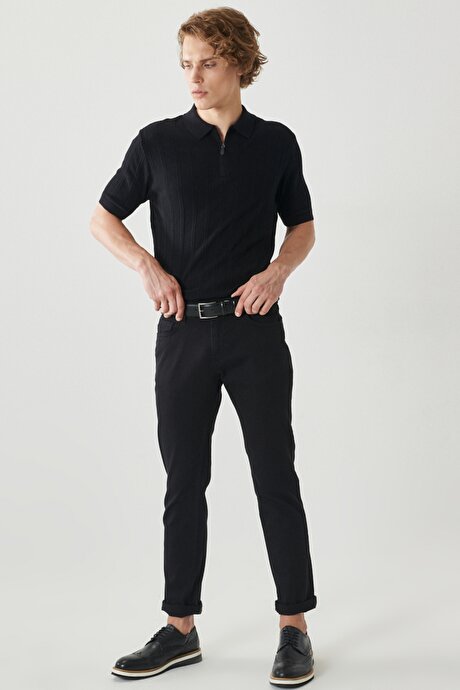360 Derece Her Yöne Esneyen Slim Fit Dar Kesim Pamuklu Rahat Siyah Pantolon resmi