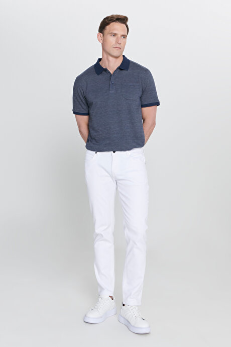 360 Derece Her Yöne Esneyen Slim Fit Dar Kesim Diyagonal Desenli Beyaz Pantolon resmi