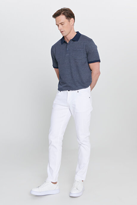 360 Derece Her Yöne Esneyen Slim Fit Dar Kesim Diyagonal Desenli Beyaz Pantolon resmi