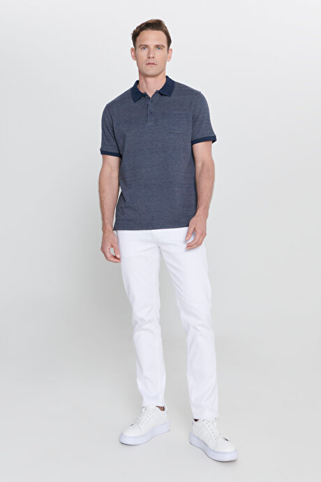 360 Derece Her Yöne Esneyen Slim Fit Dar Kesim Diyagonal Desenli Beyaz Pantolon resmi