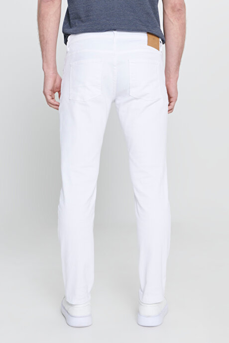 360 Derece Her Yöne Esneyen Slim Fit Dar Kesim Diyagonal Desenli Beyaz Pantolon resmi