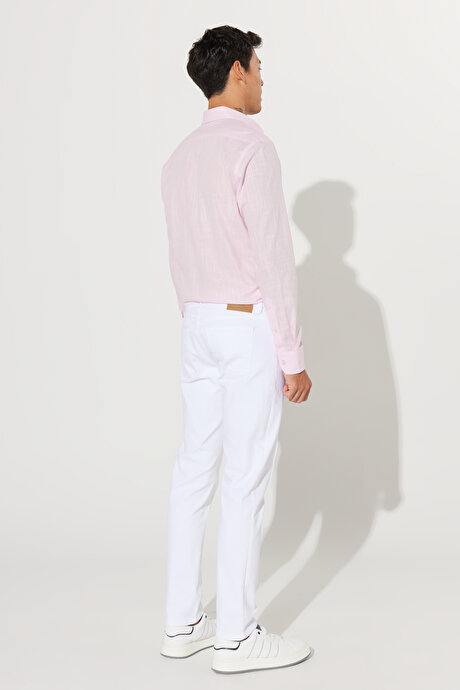 360 Derece Her Yöne Esneyen Slim Fit Dar Kesim Diyagonal Desenli Beyaz Pantolon resmi