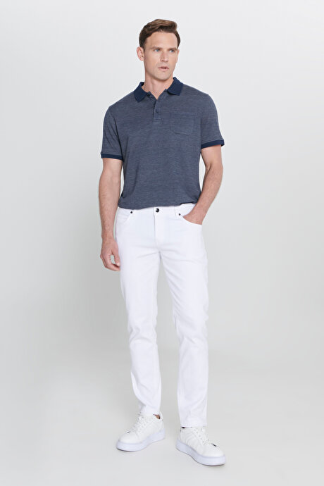 360 Derece Her Yöne Esneyen Slim Fit Dar Kesim Diyagonal Desenli Beyaz Pantolon resmi
