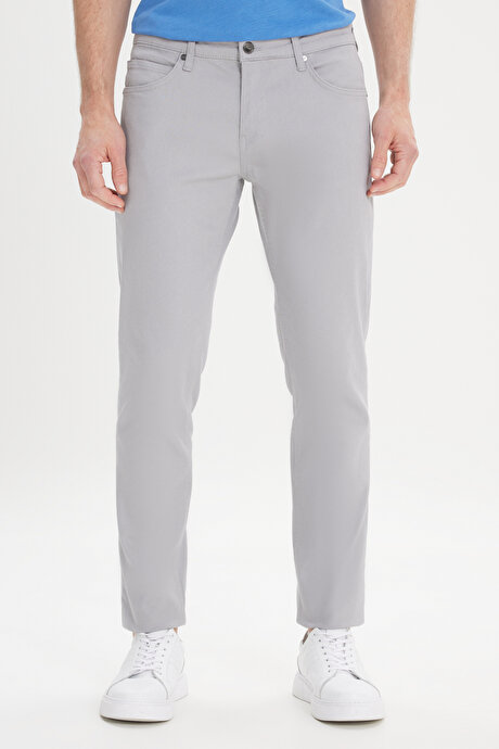 360 Derece Her Yöne Esneyen Slim Fit Dar Kesim Diyagonal Desenli Gri Pantolon resmi