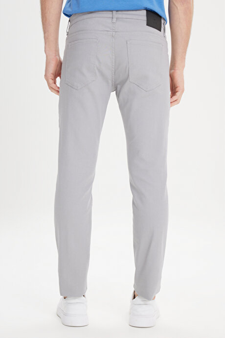 360 Derece Her Yöne Esneyen Slim Fit Dar Kesim Diyagonal Desenli Gri Pantolon resmi