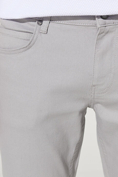 360 Derece Her Yöne Esneyen Slim Fit Dar Kesim Diyagonal Desenli Gri Pantolon resmi