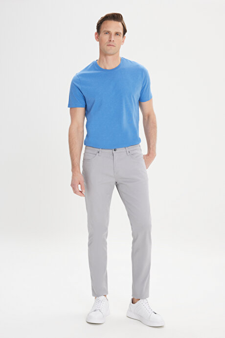 360 Derece Her Yöne Esneyen Slim Fit Dar Kesim Diyagonal Desenli Gri Pantolon resmi