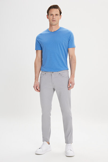 360 Derece Her Yöne Esneyen Slim Fit Dar Kesim Diyagonal Desenli Gri Pantolon resmi