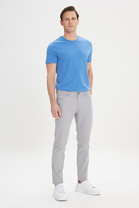 360 Derece Her Yöne Esneyen Slim Fit Dar Kesim Diyagonal Desenli Gri Pantolon resmi