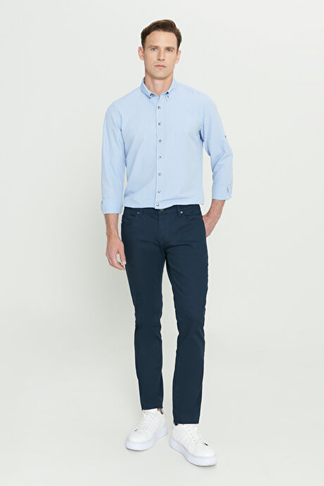 360 Derece Her Yöne Esneyen Slim Fit Dar Kesim Diyagonal Desenli Lacivert Pantolon resmi