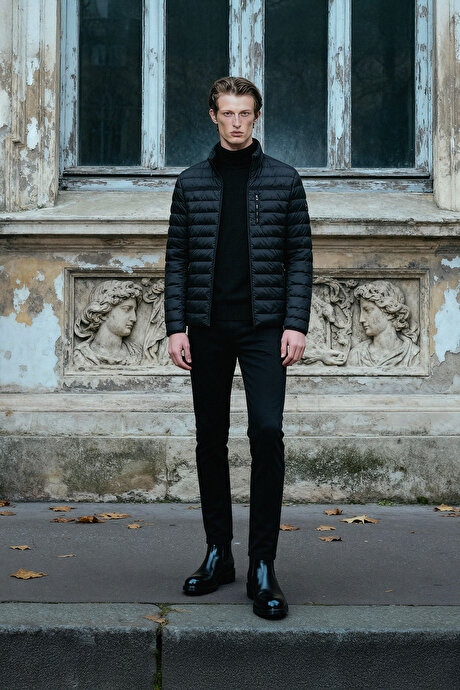 360 Derece Her Yöne Esneyen Slim Fit Dar Kesim Diyagonal Desenli Siyah Pantolon resmi