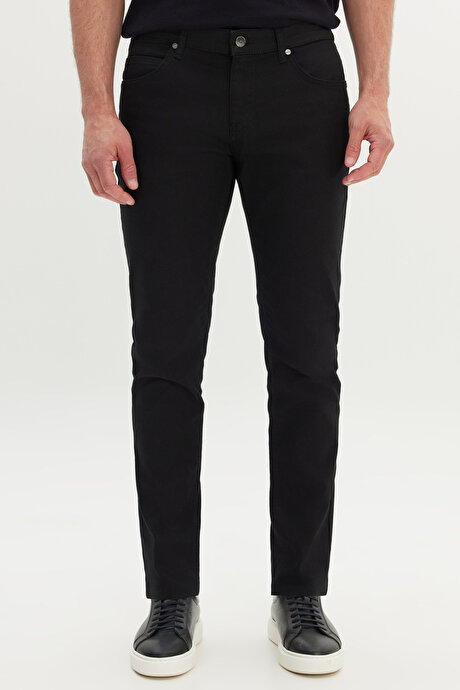 360 Derece Her Yöne Esneyen Slim Fit Dar Kesim Diyagonal Desenli Siyah Pantolon resmi