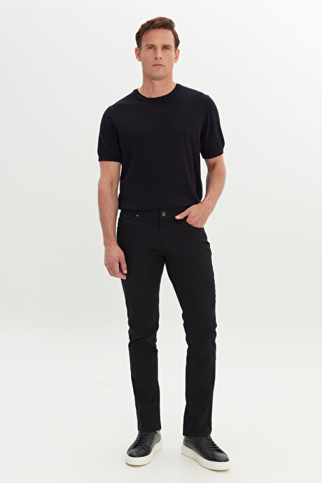 360 Derece Her Yöne Esneyen Slim Fit Dar Kesim Diyagonal Desenli Siyah Pantolon resmi