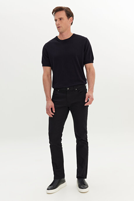 360 Derece Her Yöne Esneyen Slim Fit Dar Kesim Diyagonal Desenli Siyah Pantolon resmi