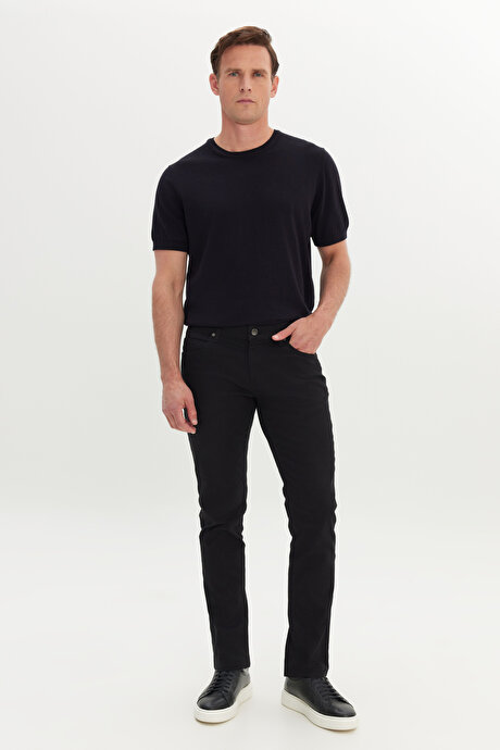 360 Derece Her Yöne Esneyen Slim Fit Dar Kesim Diyagonal Desenli Siyah Pantolon resmi