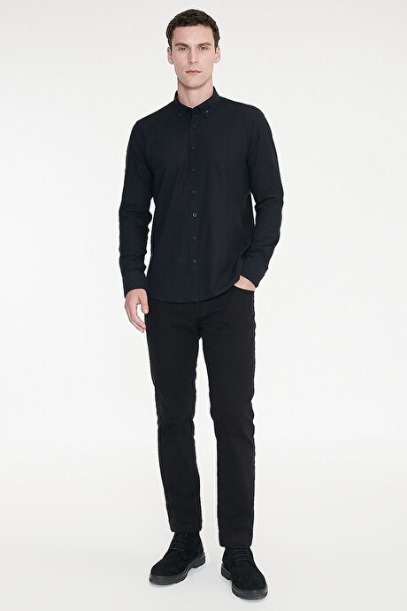 360 Derece Her Yöne Esneyen Slim Fit Dar Kesim Diyagonal Desenli Siyah Pantolon resmi