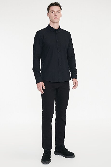360 Derece Her Yöne Esneyen Slim Fit Dar Kesim Diyagonal Desenli Siyah Pantolon resmi