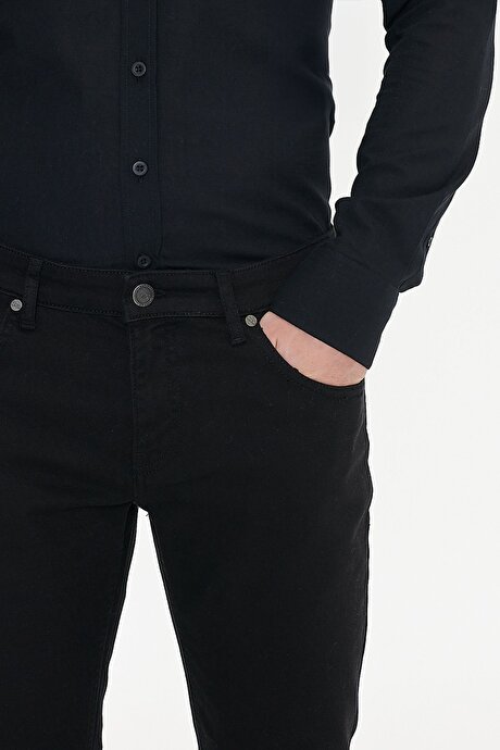 360 Derece Her Yöne Esneyen Slim Fit Dar Kesim Diyagonal Desenli Siyah Pantolon resmi