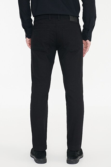 360 Derece Her Yöne Esneyen Slim Fit Dar Kesim Diyagonal Desenli Siyah Pantolon resmi