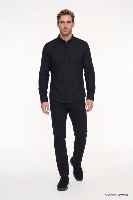 360 Derece Her Yöne Esneyen Slim Fit Dar Kesim Diyagonal Desenli Siyah Pantolon resmi