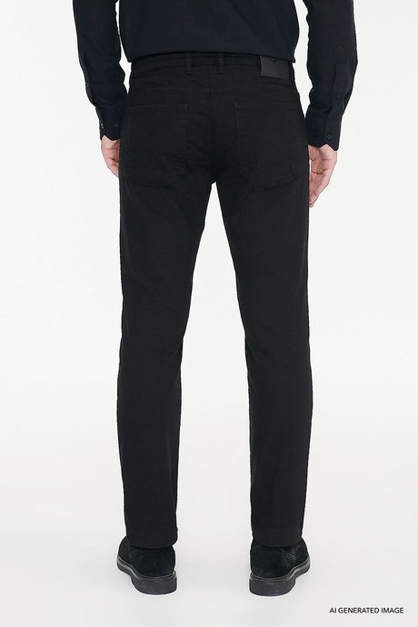 360 Derece Her Yöne Esneyen Slim Fit Dar Kesim Diyagonal Desenli Siyah Pantolon resmi
