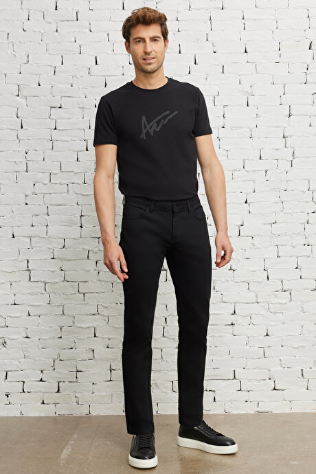 360 Derece Her Yöne Esneyen Slim Fit Dar Kesim Diyagonal Desenli Siyah Pantolon resmi