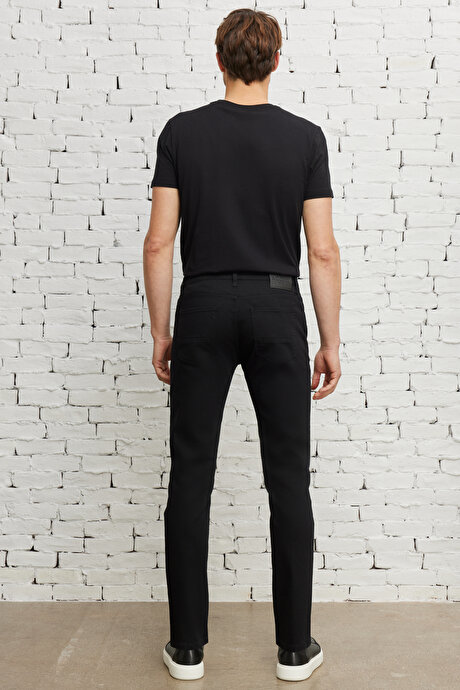 360 Derece Her Yöne Esneyen Slim Fit Dar Kesim Diyagonal Desenli Siyah Pantolon resmi