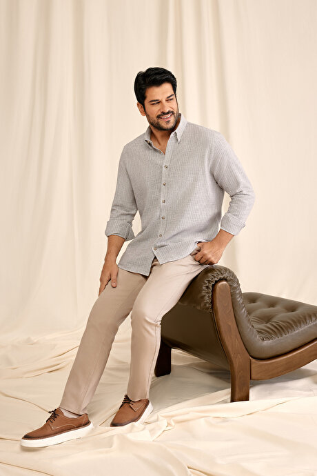 360 Derece Her Yöne Esneyen Slim Fit Dar Kesim Diyagonal Desenli Taş Pantolon resmi