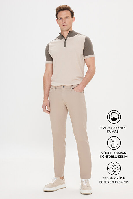 360 Derece Her Yöne Esneyen Slim Fit Dar Kesim Diyagonal Desenli Taş Pantolon resmi