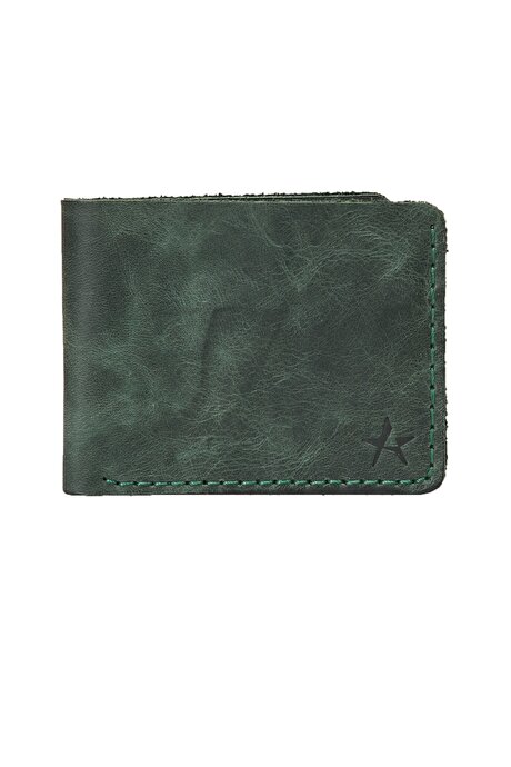 El Yapımı %100 Hakiki Deri Yeşil Cüzdan resmi