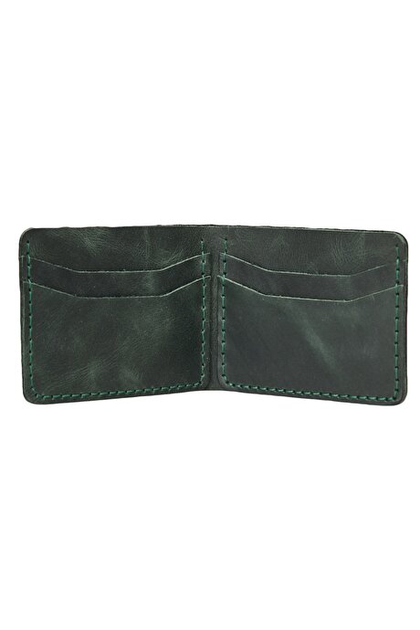 El Yapımı %100 Hakiki Deri Yeşil Cüzdan resmi