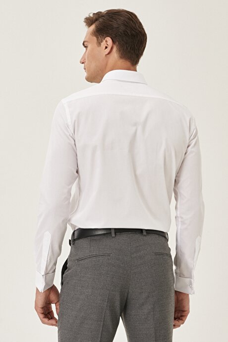 Tailored Slim Fit Dar Kesim Duble Manşet Beyaz Gömlek resmi