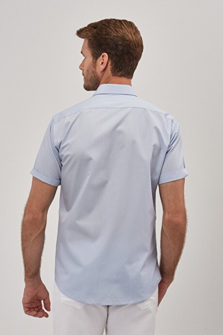 Comfort Fit Rahat Kesim Klasik Yaka Pamuklu Kısa Kollu Basic Açık Mavi Gömlek resmi