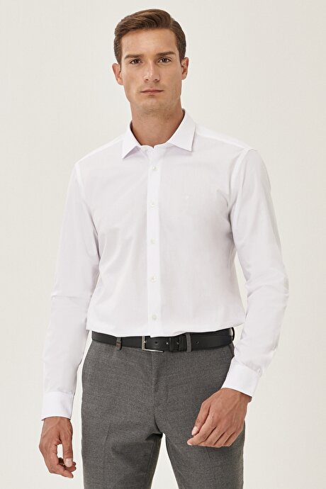 Tailored Slim Fit Dar Kesim Klasik Yaka Beyaz Gömlek resmi