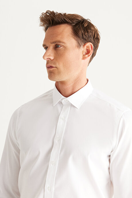 Ütü Gerektirmeyen Non-Iron Tailored Slim Fit Dar Kesim %100 Pamuk Beyaz Gömlek resmi