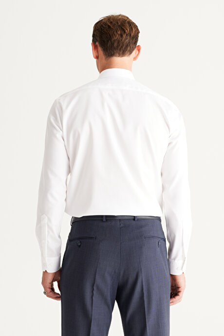 Ütü Gerektirmeyen Non-Iron Taılored Slim Fit Dar Kesim %100 Pamuk Beyaz Gömlek resmi