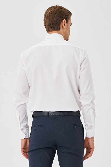 Ütü Gerektirmeyen Non-Iron Taılored Slim Fit Dar Kesim %100 Pamuk Beyaz Gömlek resmi