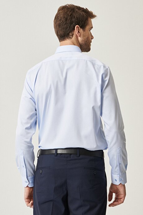 Ütü Gerektirmeyen Non-Iron Taılored Slim Fit Dar Kesim %100 Pamuk Açık Mavi Gömlek resmi