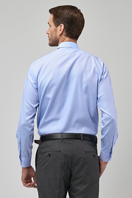 Regular Fit Geniş Kesim %100 Pamuk Ütü Gerektirmeyen Non-Iron Açık Mavi Gömlek resmi