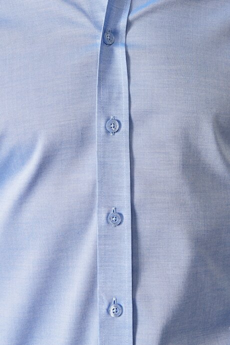 Ütü Gerektirmeyen Non-Iron Slim Fit Dar Kesim %100 Pamuk Klasik Yaka Mavi Gömlek resmi