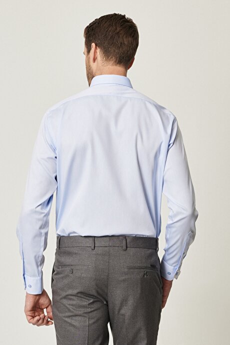 Ütü Gerektirmeyen Non-Iron Comfort Fit Geniş Kesim Klasik Yaka %100 Pamuk Açık Mavi Gömlek resmi