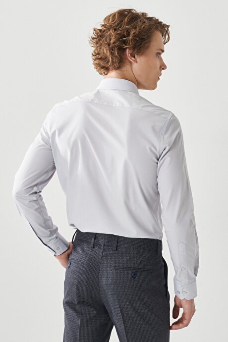 Slim Fit Dar Kesim Klasik Yaka Uzun Kollu Gri Gömlek resmi
