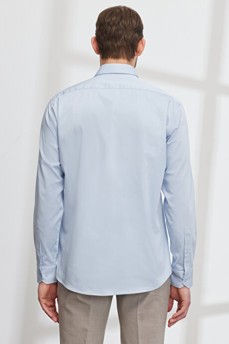 Comfort Fit Rahat Kesim Klasik Yaka Saten Açık Mavi Gömlek resmi