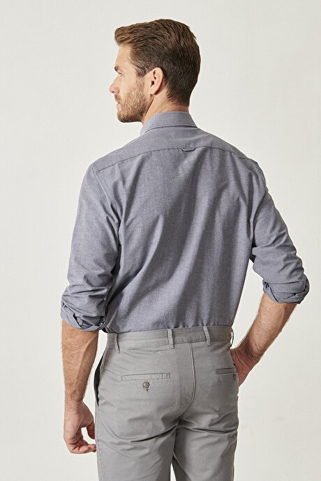 Düğmeli Yaka Tailored Slim Fit Dar Kesim Oxford Antrasit Gömlek resmi