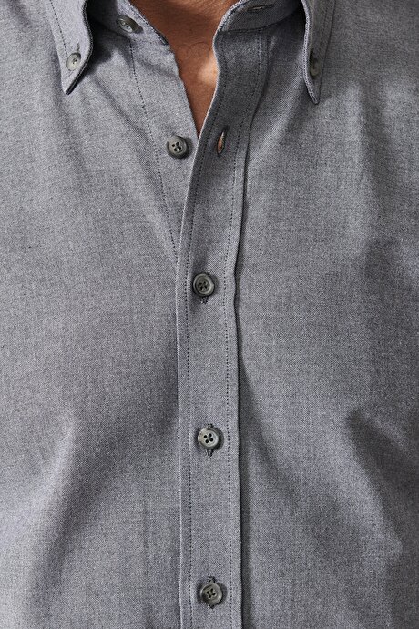 Düğmeli Yaka Tailored Slim Fit Dar Kesim Oxford Antrasit Gömlek resmi