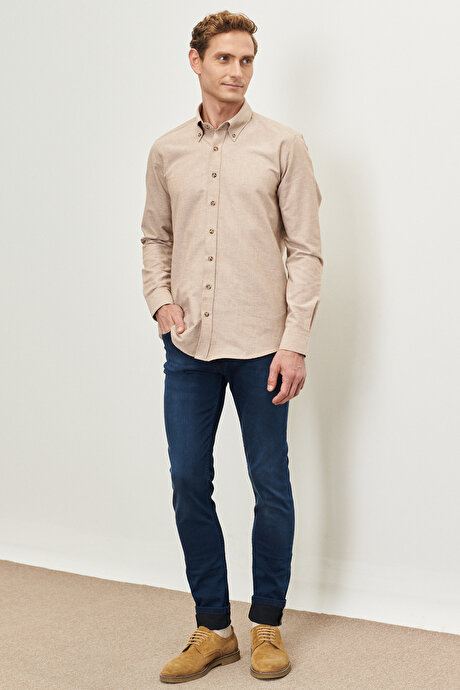 Düğmeli Yaka Tailored Slim Fit Dar Kesim Oxford Vizon Gömlek resmi