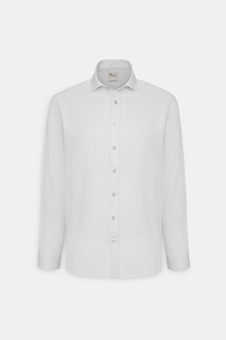 Kolay Ütülenebilir Slim Fit Dar Kesim İtalyan Yaka Armürlü Basic Beyaz Gömlek resmi