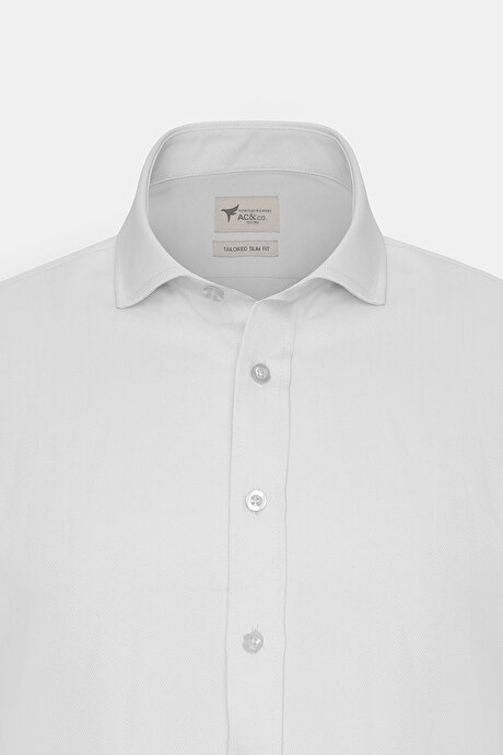 Kolay Ütülenebilir Slim Fit Dar Kesim İtalyan Yaka Armürlü Basic Beyaz Gömlek resmi